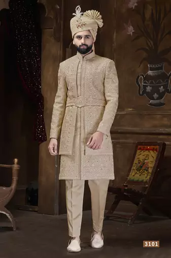 Golden sherwani for men | men's wedding wear