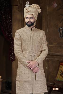 Golden sherwani for men | men's wedding wear 2