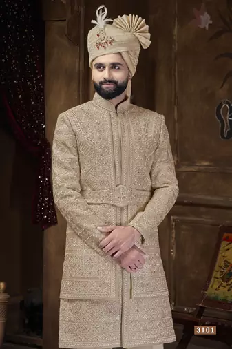 Golden sherwani for men | men's wedding wear