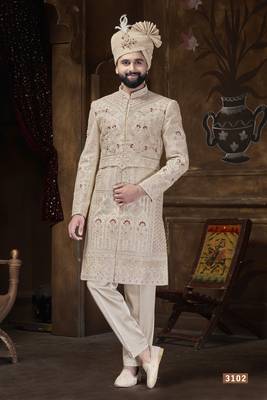 Beige sherwani for men | men's wedding wear 1