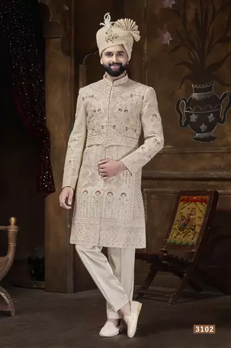 Beige sherwani for men | men's wedding wear