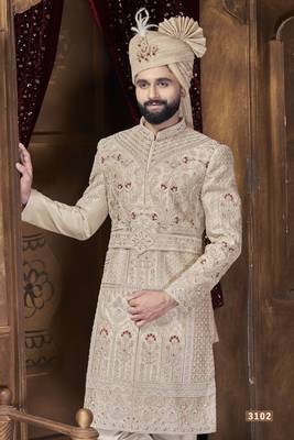 Beige sherwani for men | men's wedding wear 2