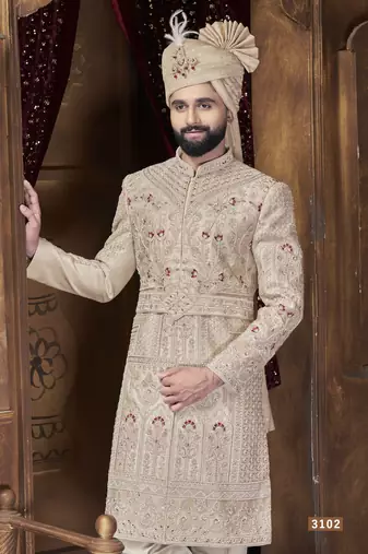 Beige sherwani for men | men's wedding wear