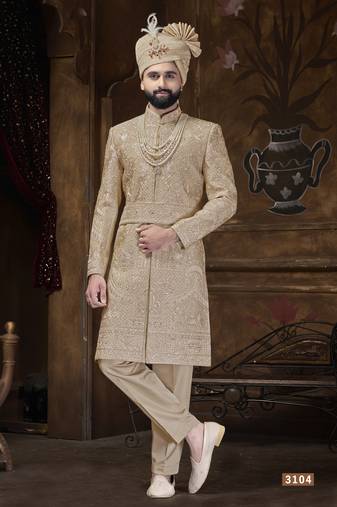Golden sherwani for men | men's wedding wear