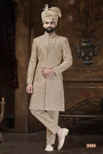 Golden sherwani for men | men's wedding wear