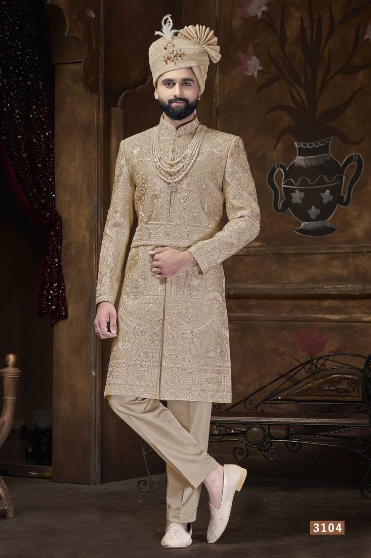 Golden sherwani for men | men's wedding wear