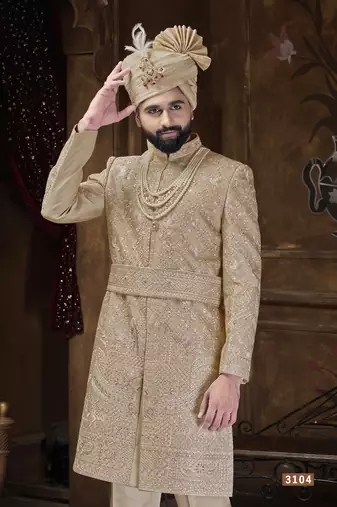 Golden sherwani for men | men's wedding wear
