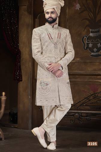 Beige sherwani for men | men's wedding wear