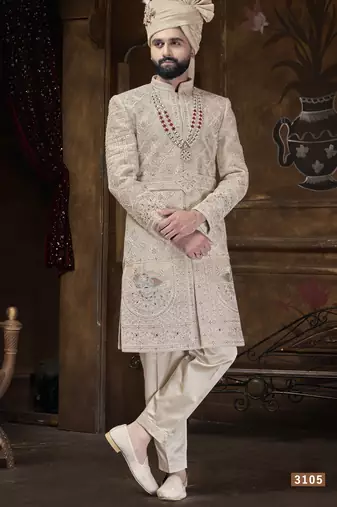 Beige sherwani for men | men's wedding wear
