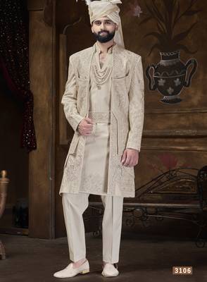 Beige sherwani for men | men's wedding wear 1