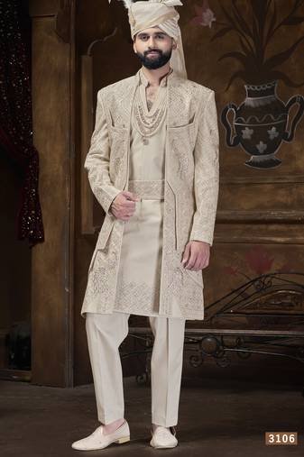 Beige sherwani for men | men's wedding wear