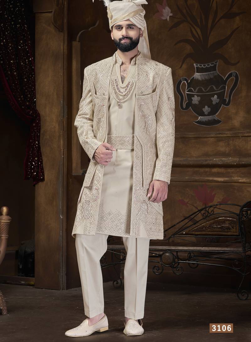 Beige sherwani for men | men's wedding wear