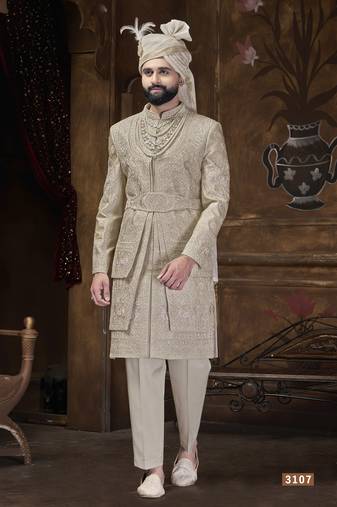 Golden sherwani for men | men's wedding wear