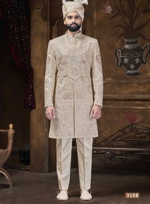 Beige sherwani for men | men's wedding wear 1