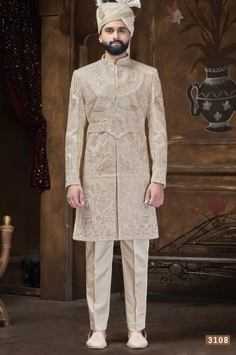 Beige sherwani for men | men's wedding wear