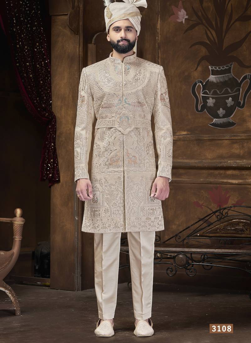 Beige sherwani for men | men's wedding wear