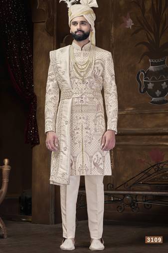 Beige sherwani for men 