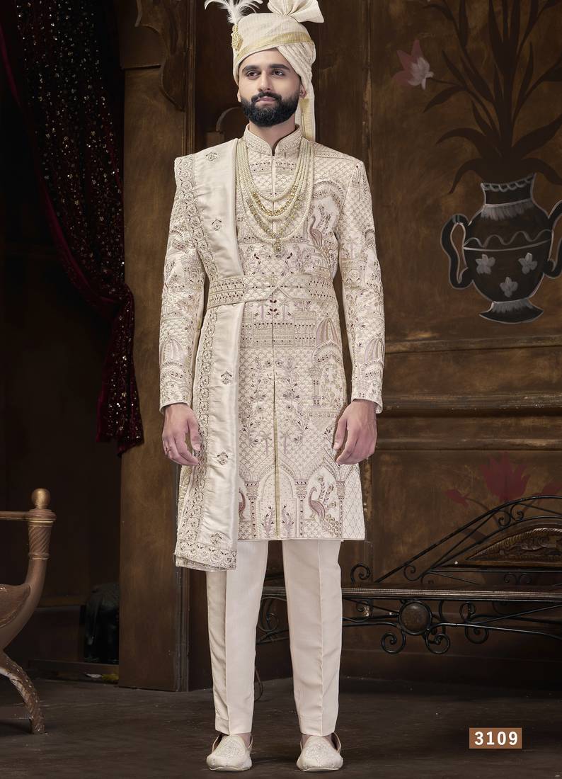 Beige sherwani for men | men's wedding wear