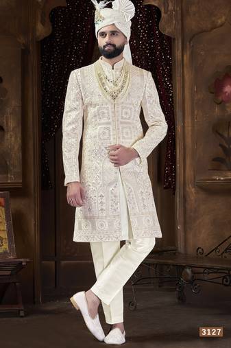 Off white sherwani for men | men's wedding wear