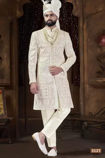 Off white sherwani for men | men's wedding wear