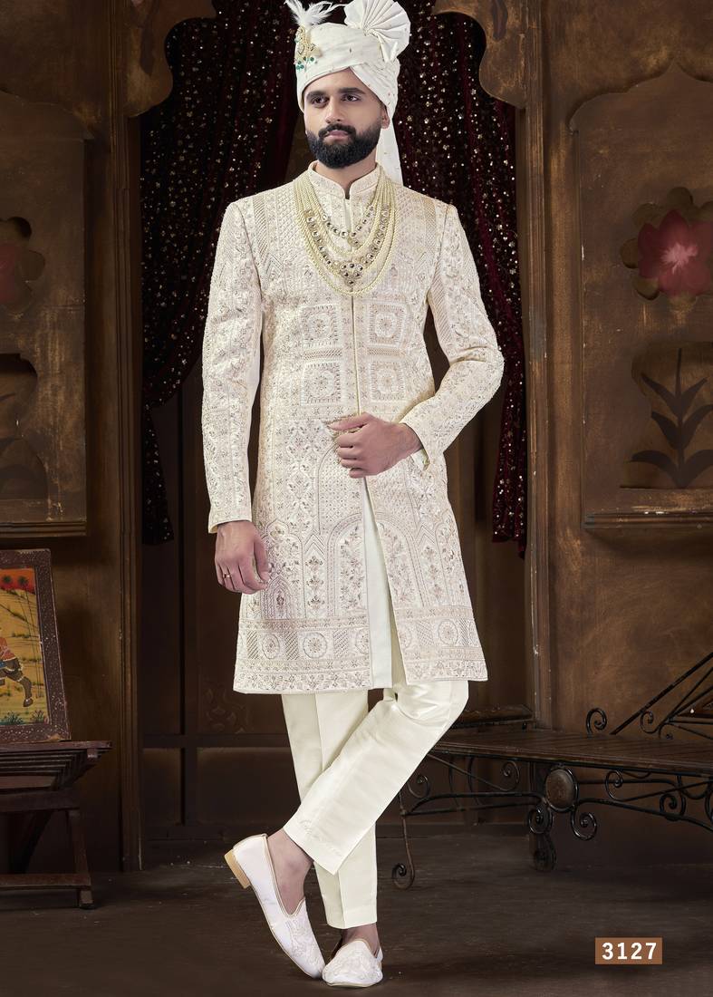 Off white sherwani for men | men's wedding wear