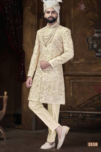 Cream sherwani rose gold touch for men | men's wedding wear