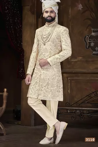 Cream sherwani rose gold touch for men | men's wedding wear