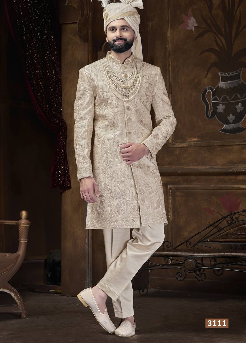 Rose gold touch sherwani for men | men's wedding wear