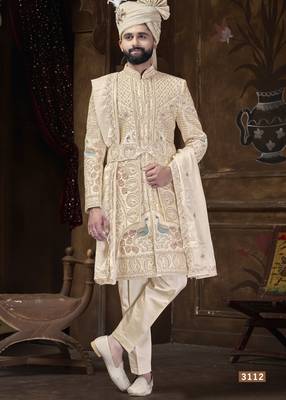 Beige sherwani for men | men's wedding wear 1