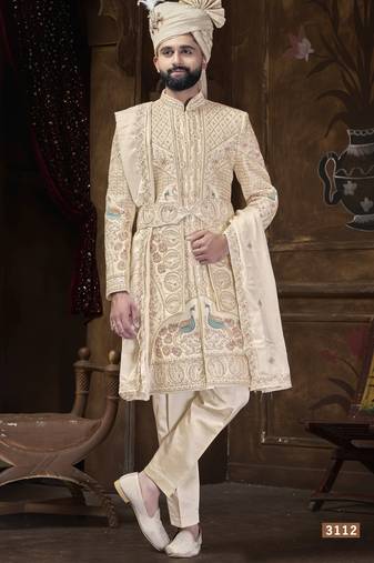 Beige sherwani for men | men's wedding wear