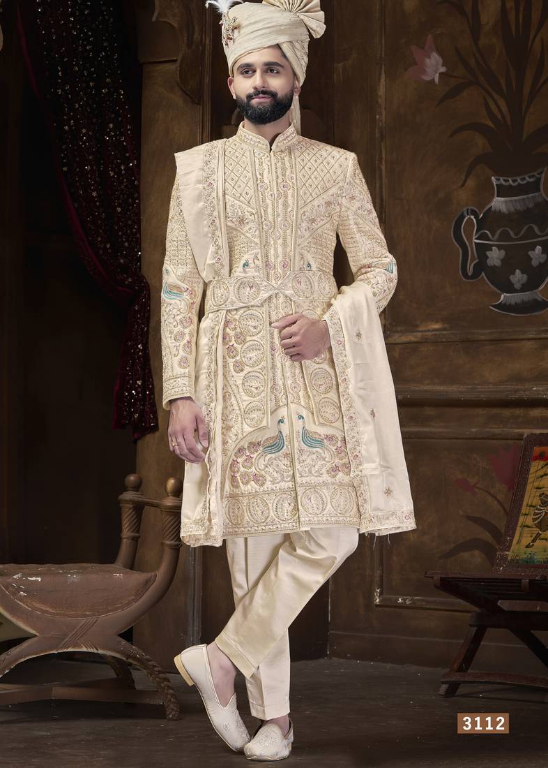 Beige sherwani for men | men's wedding wear