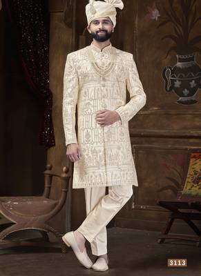 Beige sherwani for men | men's wedding wear 1