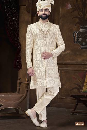 Beige sherwani for men 
