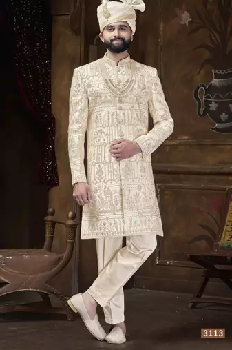 Beige sherwani for men | men's wedding wear