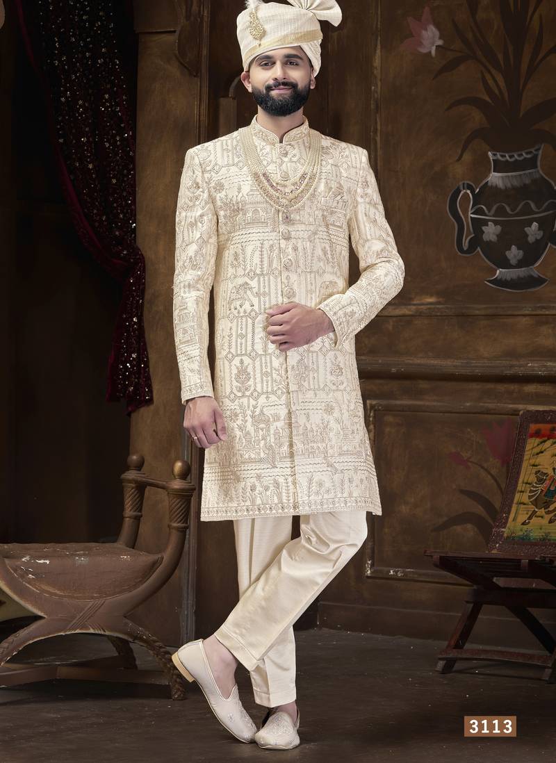 Beige sherwani for men | men's wedding wear