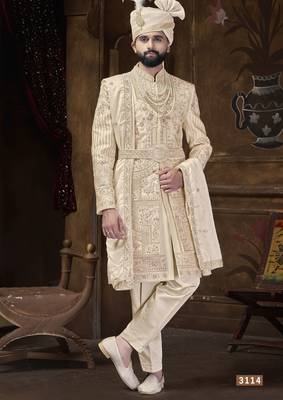 Beige sherwani for men | men's wedding wear 1