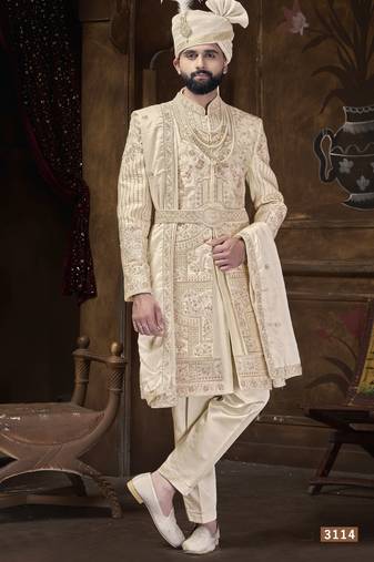 Beige sherwani for men | men's wedding wear