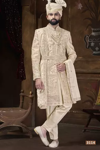 Beige sherwani for men | men's wedding wear