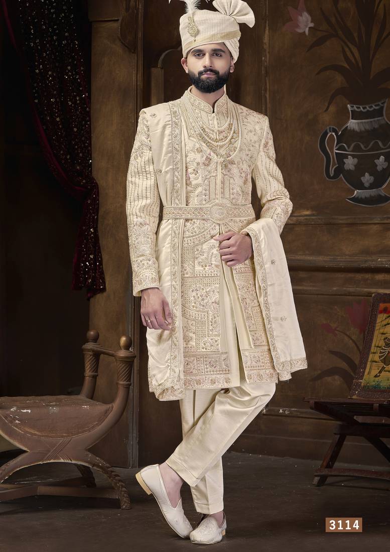 Beige sherwani for men | men's wedding wear