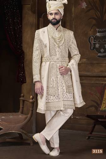 Golden sherwani for men | men's wedding wear