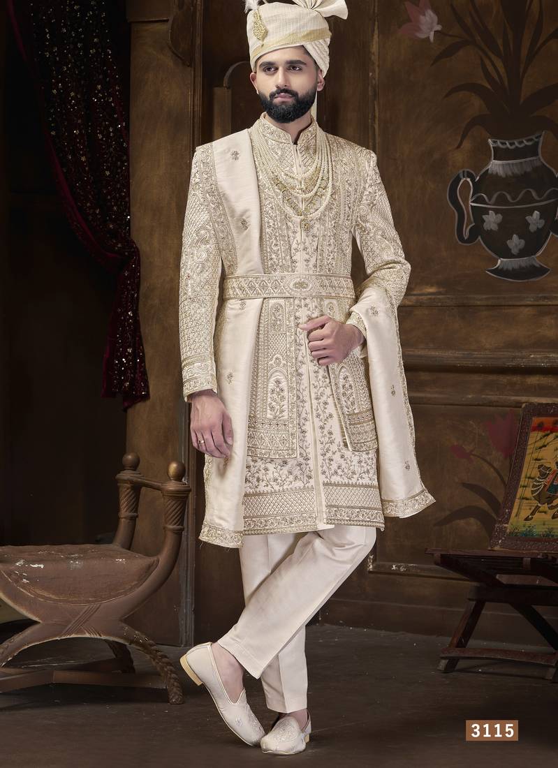 Golden sherwani for men | men's wedding wear