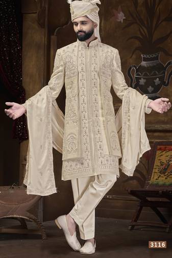 Beige sherwani for men | men's wedding wear