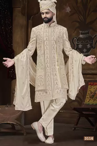 Beige sherwani for men | men's wedding wear