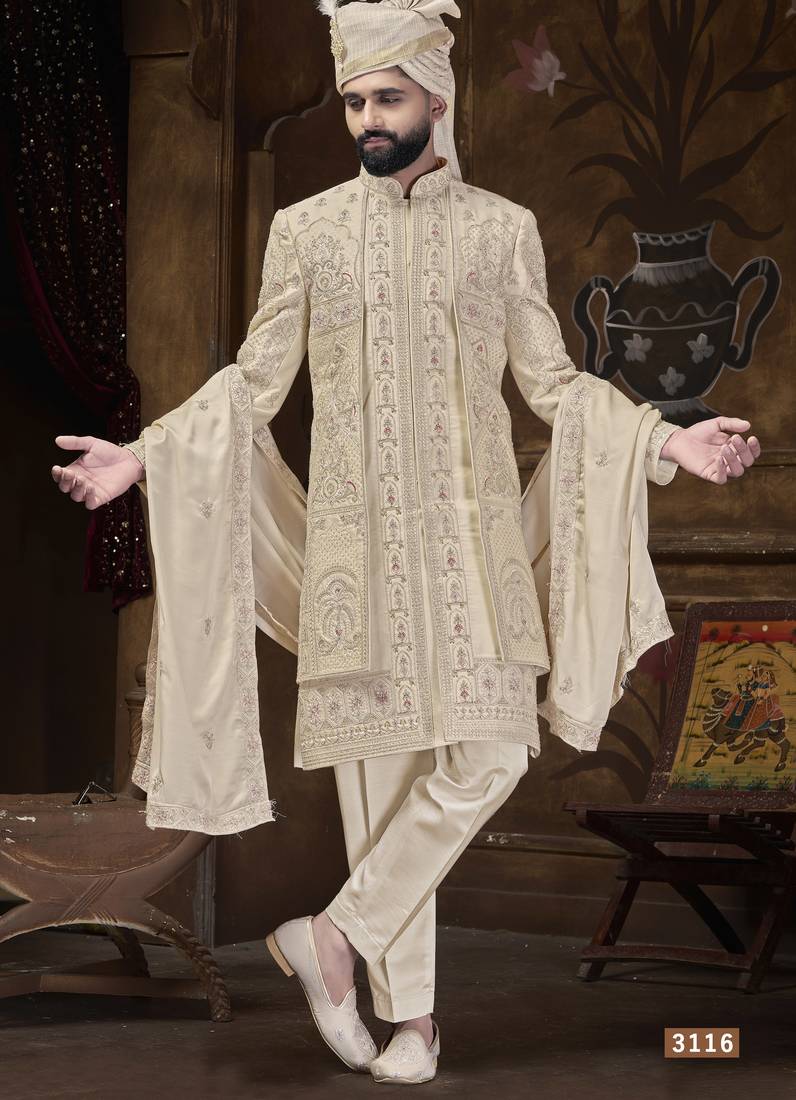 Beige sherwani for men | men's wedding wear