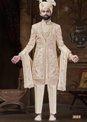 Beige sherwani for men | men's wedding wear 1