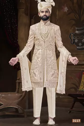 Beige sherwani for men | men's wedding wear