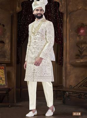 Off white sherwani for men | men's wedding wear 1