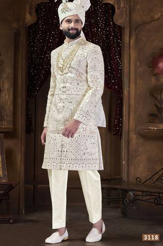 Off white sherwani for men | men's wedding wear