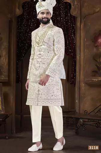 Off white sherwani for men | men's wedding wear