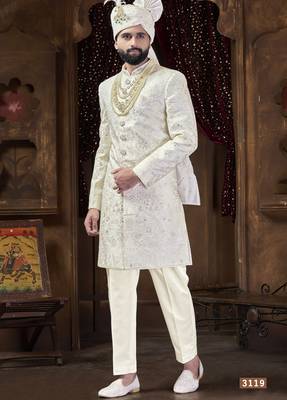 Off white sherwani for men | men's wedding wear 1